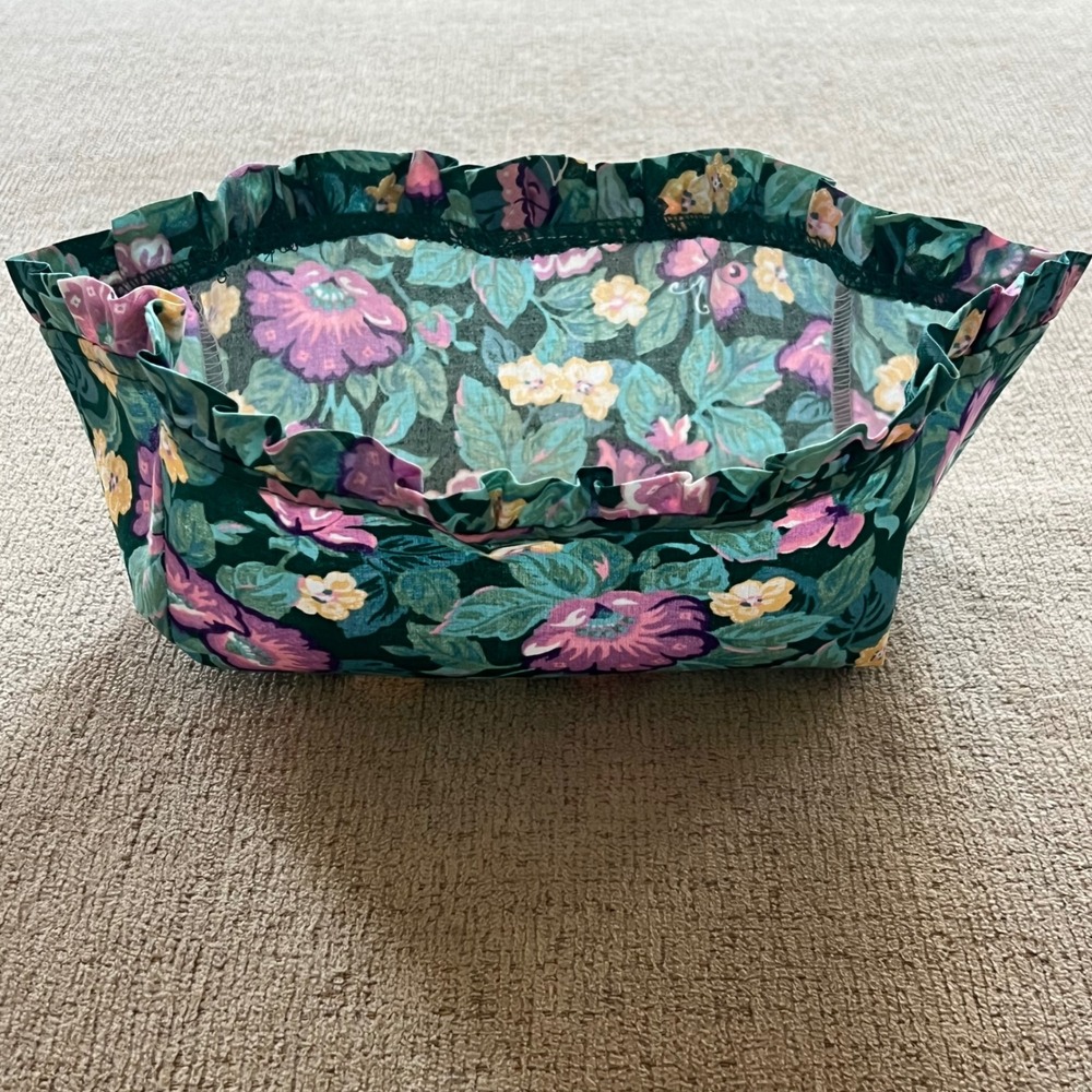 Longaberger Vintage Easter Floral Fabric Basket Liner Ruffled Green Purple